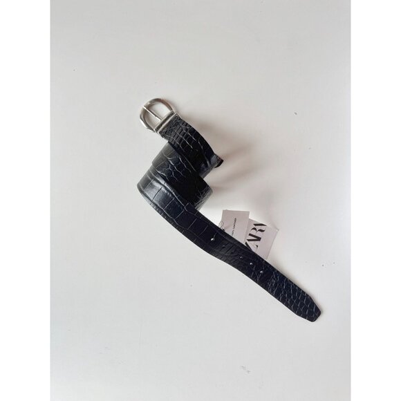 NWT ZARA Black Croc Embossed Leather Hip Belt, Size 85 - Picture 1 of 10